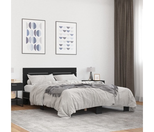 Estructura de cama madera de ingeniería y metal negro 140x200cm