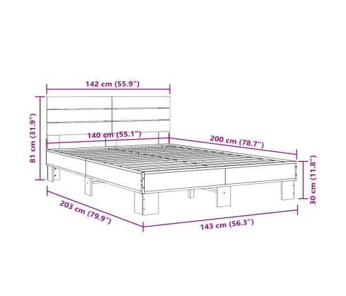 Estructura cama madera ingeniería metal roble Sonoma 140x200 cm