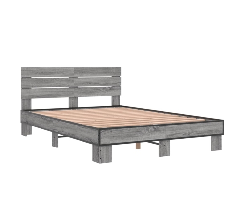 Estructura cama madera ingeniería metal gris Sonoma 140x200 cm