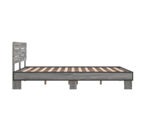 Estructura cama madera ingeniería metal gris Sonoma 140x200 cm