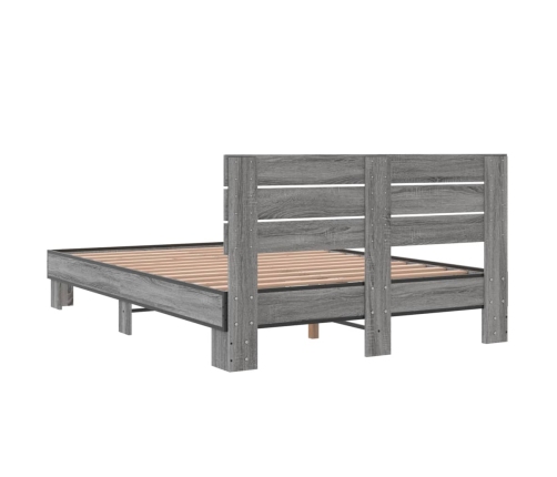 Estructura cama madera ingeniería metal gris Sonoma 140x200 cm