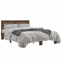 Estructura cama madera ingeniería metal marrón roble 140x200 cm