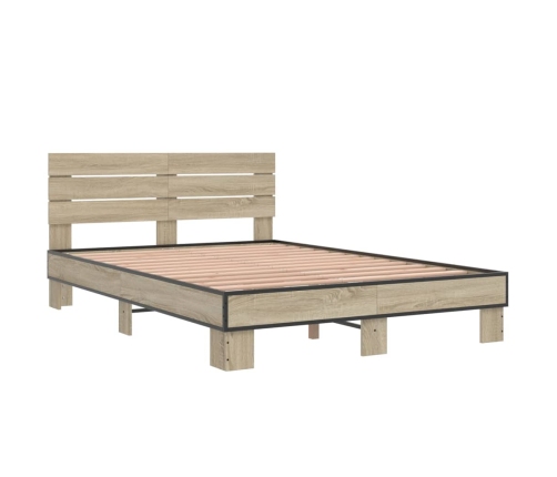 vidaXL Estructura cama madera ingeniería metal roble Sonoma 120x200 cm