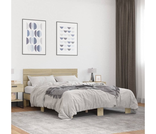 Estructura cama madera ingeniería metal roble Sonoma 120x190 cm