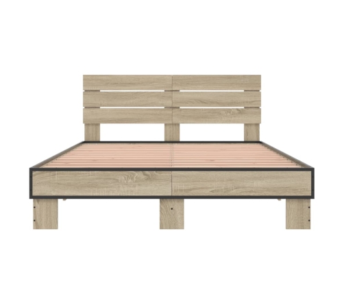 Estructura cama madera ingeniería metal roble Sonoma 120x190 cm