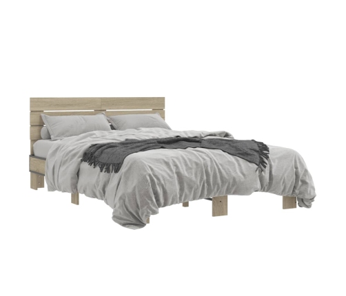 Estructura cama madera ingeniería metal roble Sonoma 120x190 cm
