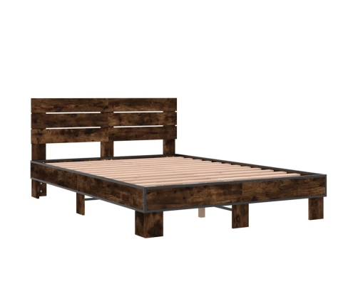 Estructura cama madera ingeniería metal roble ahumado 120x190cm