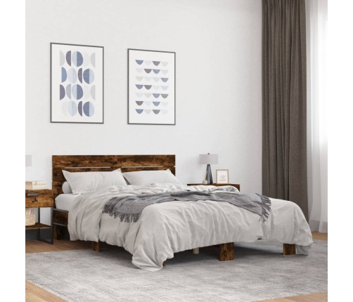 Estructura cama madera ingeniería metal roble ahumado 120x190cm