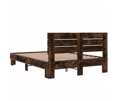 Estructura cama madera ingeniería metal roble ahumado 120x190cm