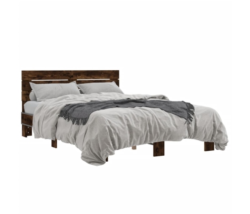 Estructura cama madera ingeniería metal roble ahumado 120x190cm