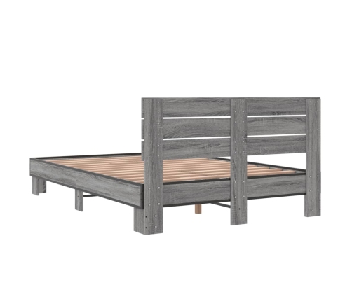 Estructura cama madera ingeniería metal gris Sonoma 135x190 cm