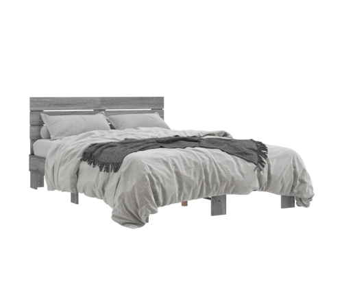 Estructura cama madera ingeniería metal gris Sonoma 135x190 cm