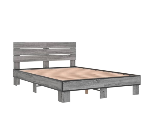 Estructura cama madera ingeniería metal gris Sonoma 140x190 cm