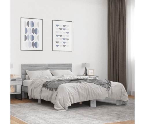 Estructura cama madera ingeniería metal gris Sonoma 140x190 cm