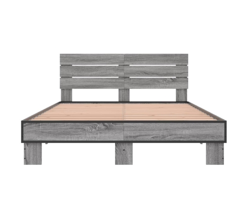 Estructura cama madera ingeniería metal gris Sonoma 140x190 cm