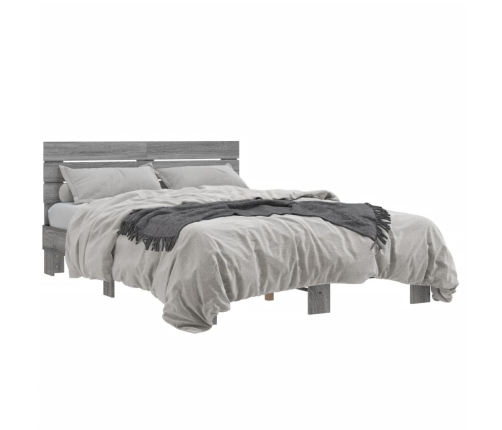Estructura cama madera ingeniería metal gris Sonoma 140x190 cm
