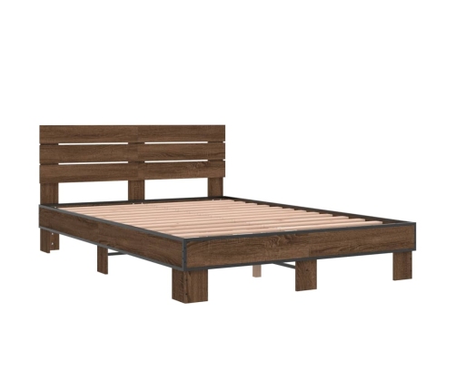 Estructura cama madera ingeniería metal marrón roble 140x190 cm