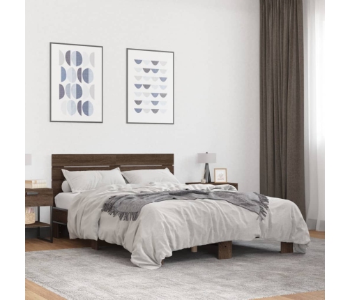 Estructura cama madera ingeniería metal marrón roble 140x190 cm