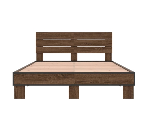 Estructura cama madera ingeniería metal marrón roble 140x190 cm