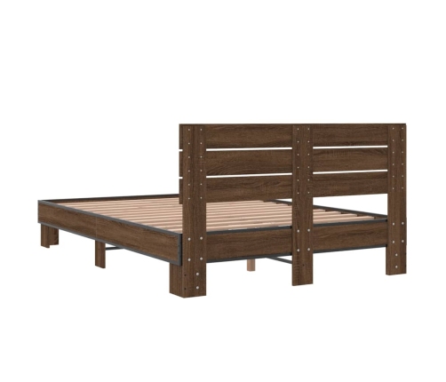 Estructura cama madera ingeniería metal marrón roble 140x190 cm