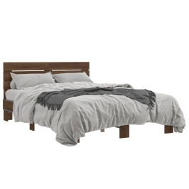 Estructura cama madera ingeniería metal marrón roble 140x190 cm
