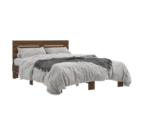 Estructura cama madera ingeniería metal marrón roble 140x190 cm