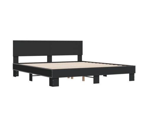 Estructura de cama madera de ingeniería y metal negro 200x200cm
