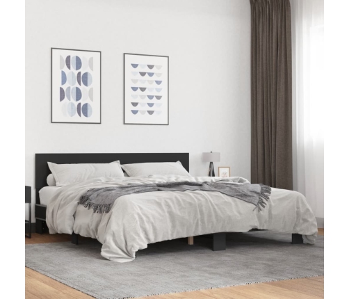 Estructura de cama madera de ingeniería y metal negro 200x200cm