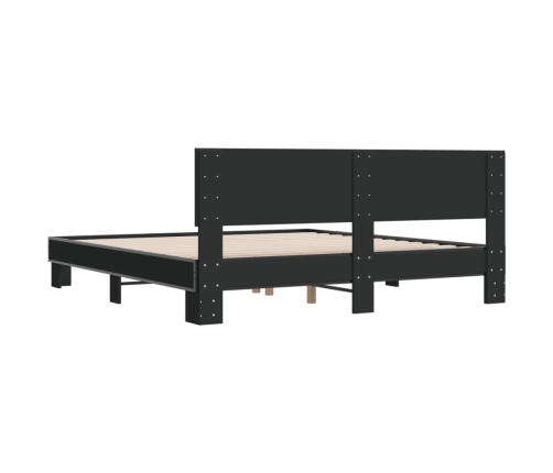 Estructura de cama madera de ingeniería y metal negro 200x200cm