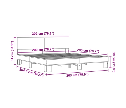 Estructura de cama madera de ingeniería y metal negro 200x200cm
