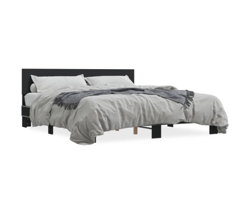 Estructura de cama madera de ingeniería y metal negro 200x200cm