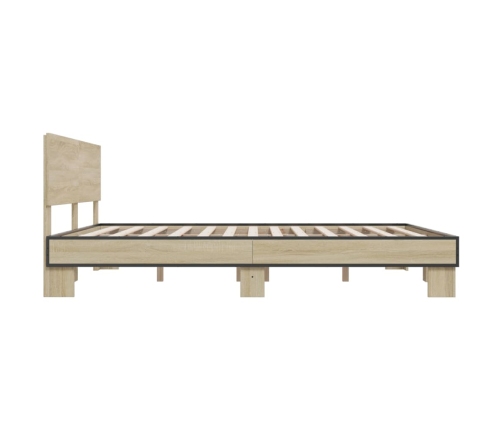 Estructura cama madera ingeniería metal roble Sonoma 200x200 cm