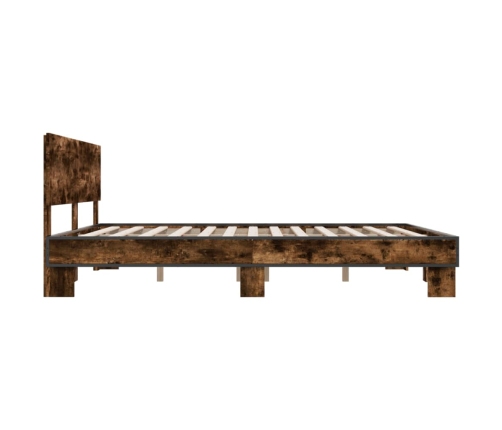 Estructura cama madera ingeniería metal roble ahumado 200x200cm