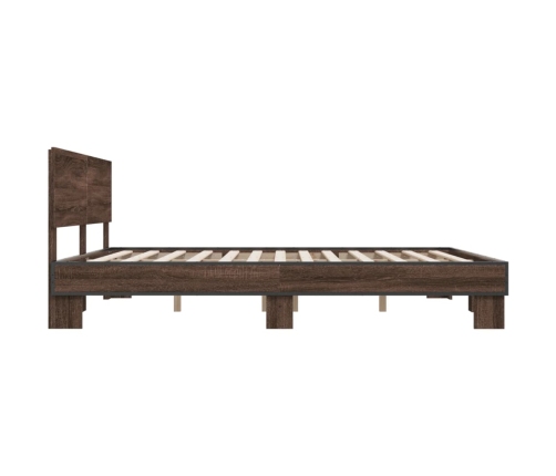 Estructura cama madera ingeniería metal marrón roble 200x200 cm