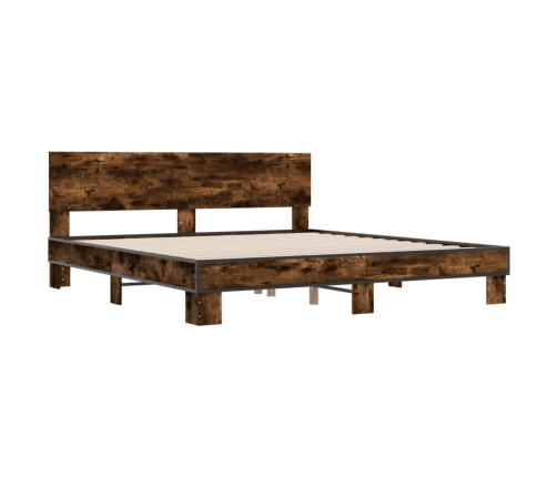 Estructura cama madera ingeniería metal roble ahumado 180x200cm