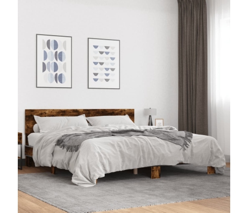Estructura cama madera ingeniería metal roble ahumado 180x200cm