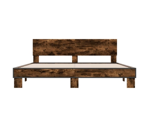 Estructura cama madera ingeniería metal roble ahumado 180x200cm