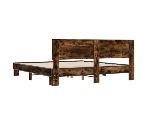 Estructura cama madera ingeniería metal roble ahumado 180x200cm