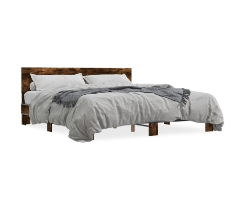 Estructura cama madera ingeniería metal roble ahumado 180x200cm