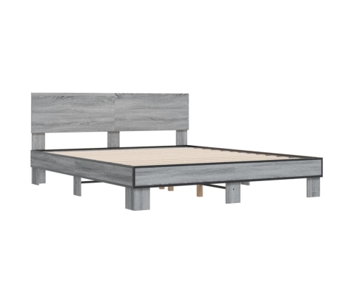 Estructura cama madera ingeniería metal gris Sonoma 160x200 cm