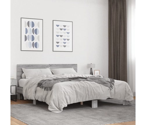 Estructura cama madera ingeniería metal gris Sonoma 160x200 cm