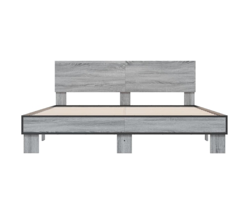 Estructura cama madera ingeniería metal gris Sonoma 160x200 cm