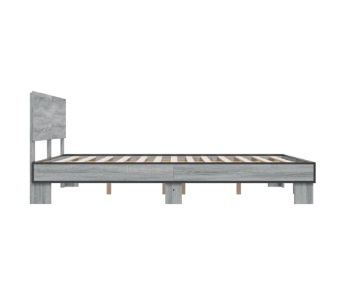 Estructura cama madera ingeniería metal gris Sonoma 160x200 cm