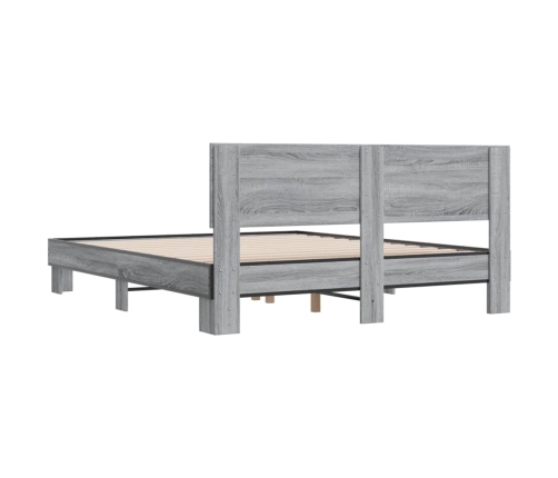Estructura cama madera ingeniería metal gris Sonoma 160x200 cm