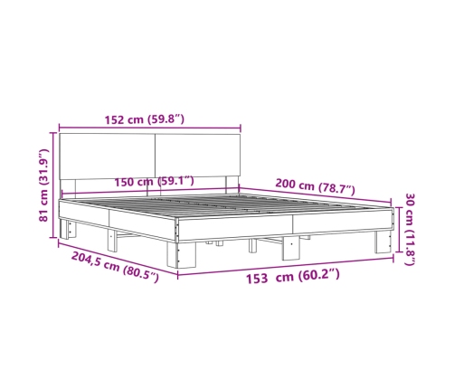 Estructura de cama madera de ingeniería y metal negro 150x200cm