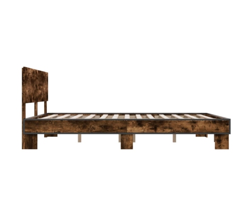 Estructura cama madera ingeniería metal roble ahumado 150x200cm