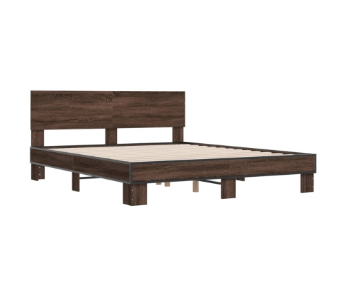 vidaXL Estructura cama madera ingeniería metal marrón roble 150x200 cm