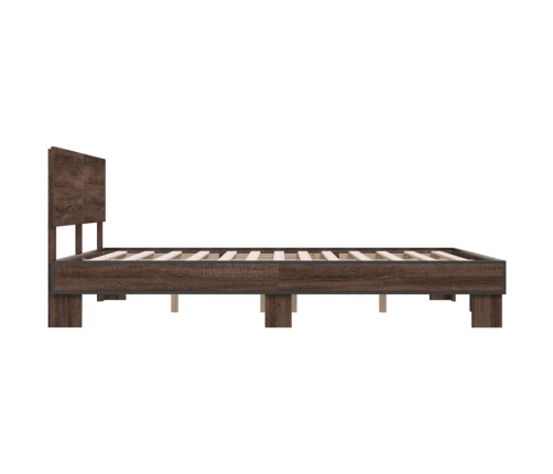 vidaXL Estructura cama madera ingeniería metal marrón roble 150x200 cm