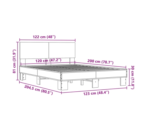 Estructura cama madera ingeniería metal roble ahumado 120x200cm