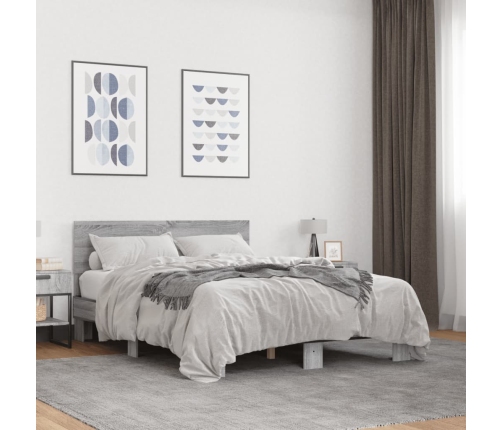 Estructura cama madera ingeniería metal gris Sonoma 120x200 cm